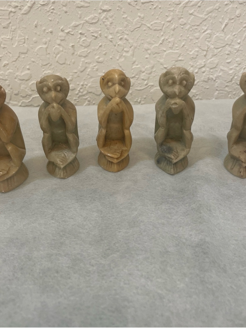Vintage Carved Agate/Stone 5 Wise Monkeys  2.5 inches Tall